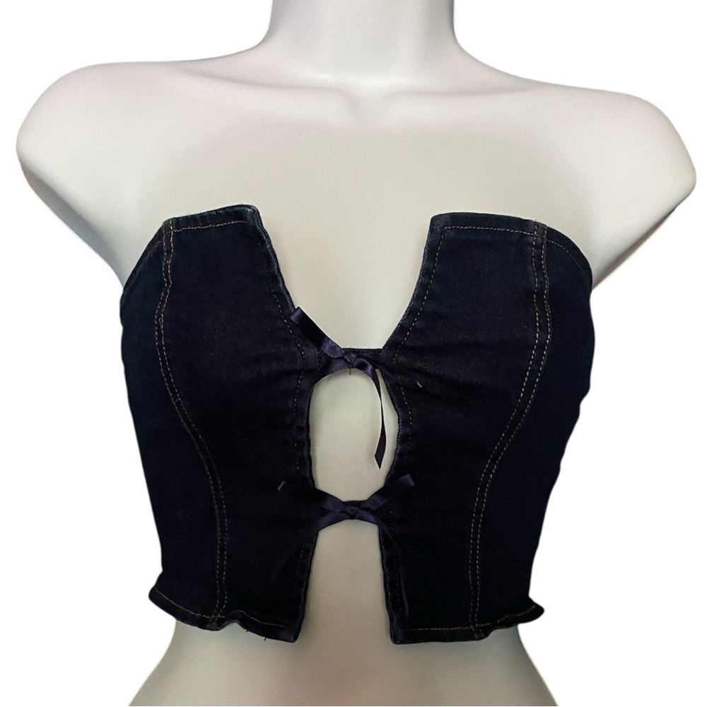 New Pink denim bustier top M